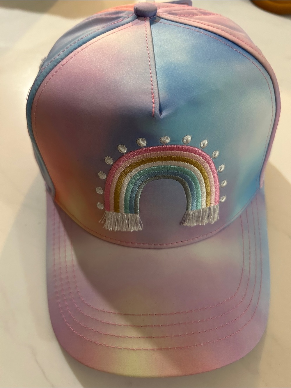 Kids Pastel Rainbow Embroidered Cap - Pink Blue Cream